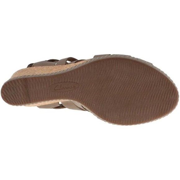 Clarks Helio Mindin Wedge Sandals Womens 10 Taupe Cork Strappy Open Toe Comfort - Picture 11 of 14